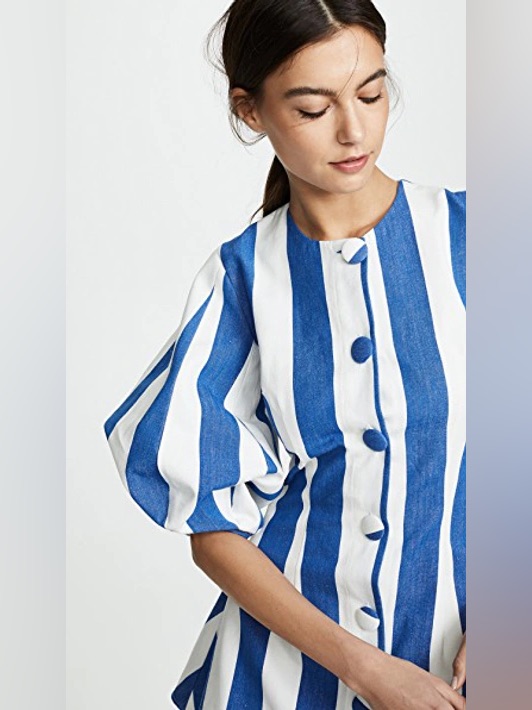 Tata Naka Balloon Sleeve Button Down Mini Dress In Blue/White Stripe Size 2